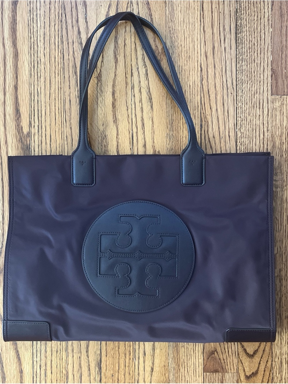Tory Burch Women’s Ella Wine/Brown Double Handles Tote Bag W/ Dust Bag Luxury